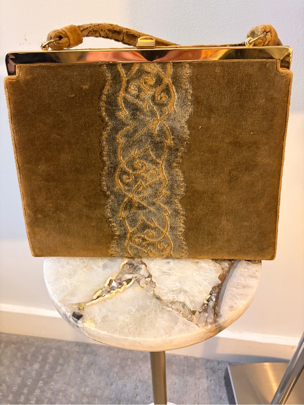 Vintage Velvet Satchel in Mustard Brown